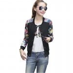 2017 Flower Print Plus big Size Baseball short Jacket Women Round Collar Button Thin Bomber Jackets Long Sleeves girl Coat