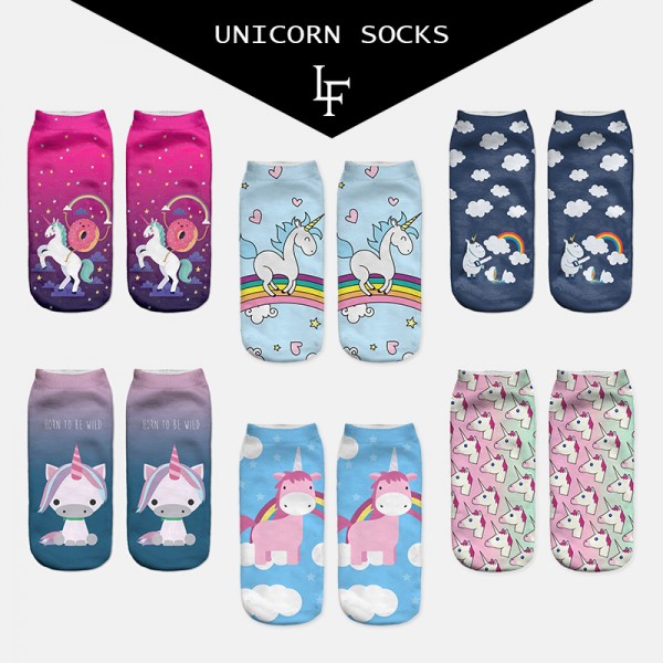 2017 Harajuku 3D Print Unicorn Socks Women Kawaii Ankle Licorne Chaussette Femme Calcetines Mujer Cute  Emoji Art Socks ws66