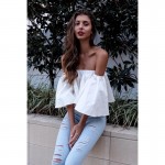 2017 Hot Sale Casual Sexy Crop Top Harajuku T shirt Women Blusas New Fashion Short Camis Off the Shoulder Short Women Tops WG34