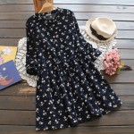 2017 Japanese korean style long sleeved autumn fall all match fashion small flowers print floral fashion corduroy woman dress