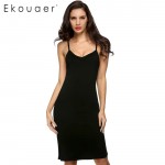 2017 Ladies Women Casual Sexy Strap Slip Sleeveless V Neck Solid Bottoming Straight Dress Black White Nude size S M L XL  XXL