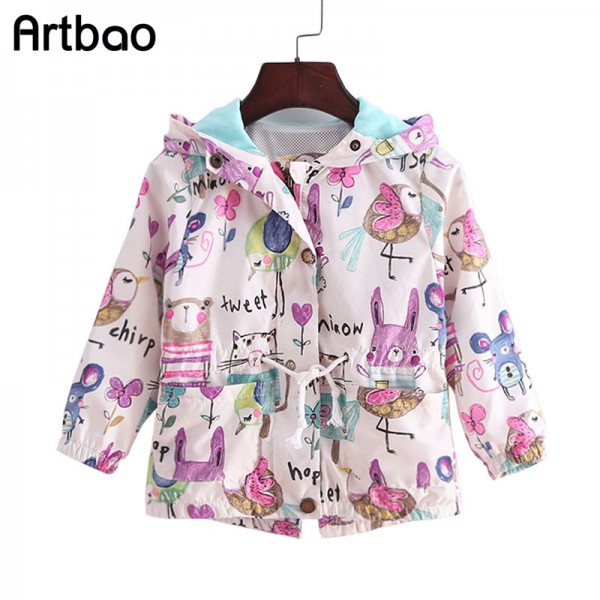 2017 New 2-8T spring&summer girls jackets casual hooded outerwear for girls fashion Hand Painted kids Sunscreen clothing girls