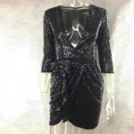 2017 New Arrival Fashion Sequins Dress Women Sexy V Neck Long Sleeve Vestidos Glisten Party Dresses Elegant Nightclub Wear