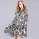 2017 New Arrival Spring Women's Clothing O-Neck Fashion Brief Brand Floral Print Plus Size Loose Chiffon Straight Dress S-2XL 