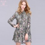 2017 New Arrival Spring Women's Clothing O-Neck Fashion Brief Brand Floral Print Plus Size Loose Chiffon Straight Dress S-2XL 