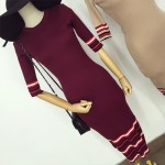 2017 New Arrived Autumn Dress Chic Women Striped Half-sleeved Mid-calf Slim OL Sweater Dress Winter Knitted Pullovers Vestidos