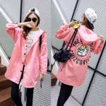 2017 New Autumn Women Casual Student Hoodies Outwear Loose Trench Coat  Dog Letter Print  Fashion Basic Trench Plus Size XS-2XL 