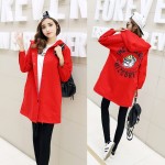 2017 New Autumn Women Casual Student Hoodies Outwear Loose Trench Coat  Dog Letter Print  Fashion Basic Trench Plus Size XS-2XL 