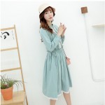 2017 New Cute Women Spring Autumn Female Dress Stand Collar Casual Loose Cotton And Linen Tunic Vestidos Full Sleeve Sweet Dress