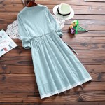 2017 New Cute Women Spring Autumn Female Dress Stand Collar Casual Loose Cotton And Linen Tunic Vestidos Full Sleeve Sweet Dress