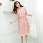 2017 New Cute Women Spring Autumn Female Dress Stand Collar Casual Loose Cotton And Linen Tunic Vestidos Full Sleeve Sweet Dress