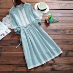 2017 New Cute Women Spring Autumn Female Dress Stand Collar Casual Loose Cotton And Linen Tunic Vestidos Full Sleeve Sweet Dress