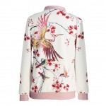 2017 New Fashion Women Bomber Jacket Floral Birds Printed Jaqueta Feminina Stand Collar Long Sleeve Casual Female Baseball Coat