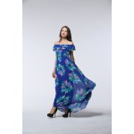 2017 New Fashion Women Summer Chiffon Dress Sexy Sleeveless Plus Size 5XL 6XL Blue Floral Beach Casual Long Maxi Dress