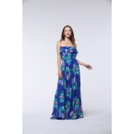 2017 New Fashion Women Summer Chiffon Dress Sexy Sleeveless Plus Size 5XL 6XL Blue Floral Beach Casual Long Maxi Dress