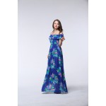 2017 New Fashion Women Summer Chiffon Dress Sexy Sleeveless Plus Size 5XL 6XL Blue Floral Beach Casual Long Maxi Dress