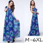 2017 New Fashion Women Summer Chiffon Dress Sexy Sleeveless Plus Size 5XL 6XL Blue Floral Beach Casual Long Maxi Dress