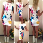 2017 New Fashion Women Summer Plus Size S-3XL Short Sleeve Slim Bodycon Cartoon Mouse Print Sexy Mini Dress Vestido Curto Cortos