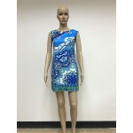 2017 New Fashion summer Women print dress Casual O-neck Sleeveless Bodycon Vestidos Sexy Elegant Slim Mini Beach dress female