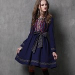 2017 New Long Sleeve Bohemian Linen Pleated Dresses Women Boho Embroidery Belt Ethnic Empire Square Collar Casual Dress Vestidos