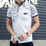 2017 New Men POLO Shirt Fashion Flower Print Polo Homme Slim Fit Short-sleeve Camisa Polo Men Summer Tops&Tees MT497