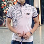 2017 New Men POLO Shirt Fashion Flower Print Polo Homme Slim Fit Short-sleeve Camisa Polo Men Summer Tops&Tees MT497