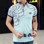 2017 New Men POLO Shirt Fashion Flower Print Polo Homme Slim Fit Short-sleeve Camisa Polo Men Summer Tops&Tees MT497