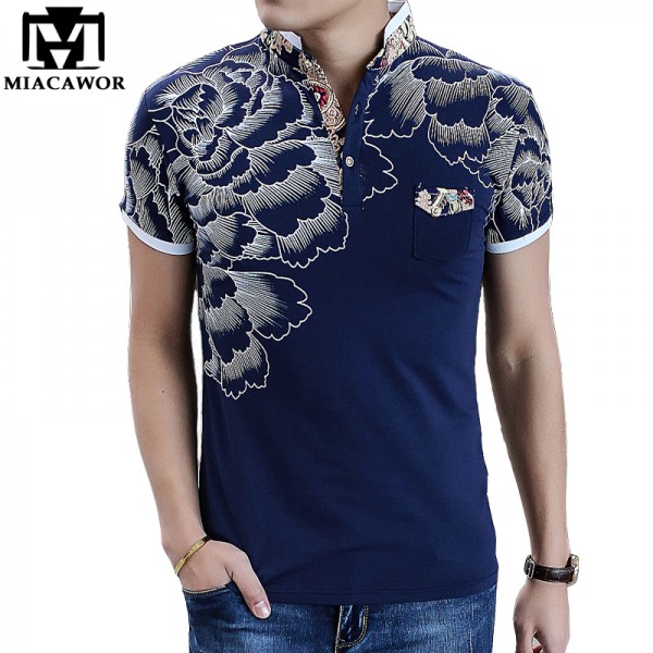 2017 New Men POLO Shirt Fashion Flower Print Polo Homme Slim Fit Short-sleeve Camisa Polo Men Summer Tops&Tees MT497