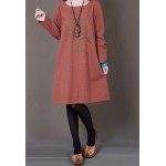 2017 New Mori Girls Style Embroidered Solid Color O-Neck Long Sleeved Loose Knee-Length Women Plus Size For Women Dress