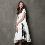 2017 New Summer Boho Vintage Ethinc Casual Ancient Ink Print Pleated Women Long Fake Two Pieces Vestidos Cotton Linen Dresses