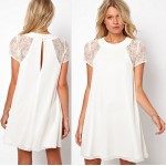 2017 New Summer Women's Dress Ladies' Short Sleeve Lace White Black chiffon Underskirt Sexy Lace Dress Plus size XXL vestidos