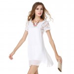 2017 New Summer Women's Dress Ladies' Short Sleeve Lace White Black chiffon Underskirt Sexy Lace Dress Plus size XXL vestidos