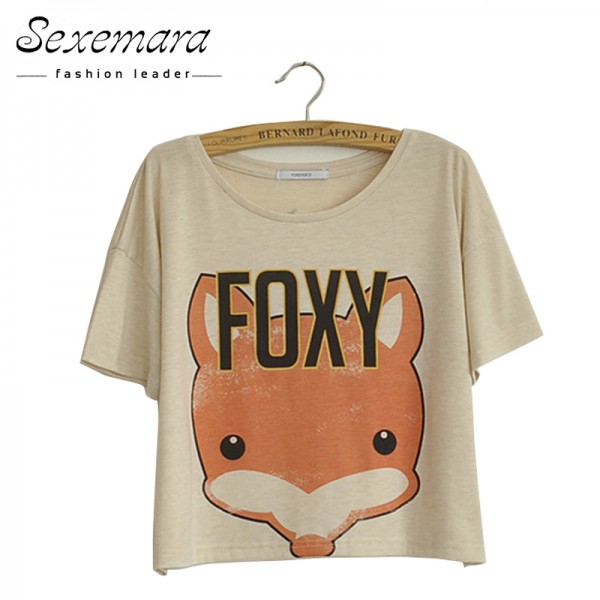 2017 New T-shirts Tops Summer Fox Mega Geek Letter Loose Cotton Print Short Sleeve Crop Femme Casual Harajuku T Shirt Women