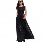 2017 New Women Summer Dress Elegant Ladies Vintage Black Organza Sleeveless Long Beach Maxi Dress Sundress Vestidos Femininos