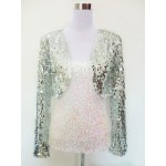 2017 New Women Vest Ds Clubwear Sparkly Sequin V-Neck Short Sexy Shrug Cardigan Jacket Stage Cloth 