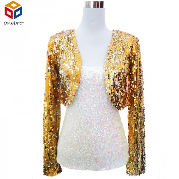 2017 New Women Vest Ds Clubwear Sparkly Sequin V-Neck Short Sexy Shrug Cardigan Jacket Stage Cloth 