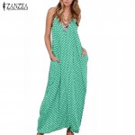 2017 New ZANZEA  Summer Dress Fashion Women Dress Strapless Polka Dot Loose Beach Long Maxi Dress Vintage Vestidos Plus Size