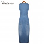 2017 New arrival women summer style fashion denim dress lady sleeveless jeans casual vintage sexy party dresses vestidos 4E1740