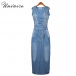 2017 New arrival women summer style fashion denim dress lady sleeveless jeans casual vintage sexy party dresses vestidos 4E1740