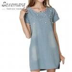 2017 Plus Size 5XL Dress Women Jeans Sundress Women's Casual Denim Dress Vestido Summer Spring Style Beaded Party Tunic Dresses 