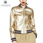 2017 Runway Brand Designer Sliver Gold Bomber Jacket Women Basic Coats Striped Casual Jackets Outwear Jaqueta Feminina