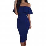 2017 Sexy Slash Neck Ruffles Party Dresses Women Summer Vestidos Ladies Off Shoulder ClubWear Slim Bodycon Split Midi Dress