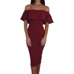 2017 Sexy Slash Neck Ruffles Party Dresses Women Summer Vestidos Ladies Off Shoulder ClubWear Slim Bodycon Split Midi Dress