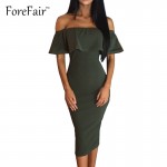 2017 Sexy Slash Neck Ruffles Party Dresses Women Summer Vestidos Ladies Off Shoulder ClubWear Slim Bodycon Split Midi Dress