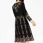 2017 Spring  Evening Party Women Floral Embroidery Dresses O Neck Long Sleeve Black Sundress Brand vestidos Maxi Dress BBWM16178