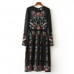 2017 Spring  Evening Party Women Floral Embroidery Dresses O Neck Long Sleeve Black Sundress Brand vestidos Maxi Dress BBWM16178