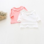 2017 Spring Cotton Shirt Stripe New girl's  flower collar 100% T-shirt children's tee shirt sweatshirt girl tops  girls clothing