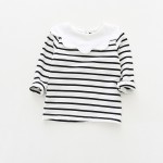 2017 Spring Cotton Shirt Stripe New girl's  flower collar 100% T-shirt children's tee shirt sweatshirt girl tops  girls clothing