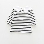 2017 Spring Cotton Shirt Stripe New girl's  flower collar 100% T-shirt children's tee shirt sweatshirt girl tops  girls clothing