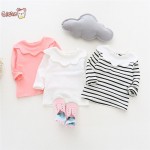 2017 Spring Cotton Shirt Stripe New girl's  flower collar 100% T-shirt children's tee shirt sweatshirt girl tops  girls clothing